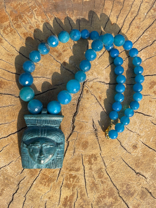 Blue Agate Hathor Necklace