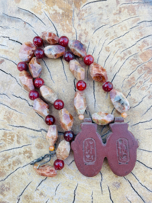 Leb Two Hearts Unite, Carnelian, and Red Jasper Necklace