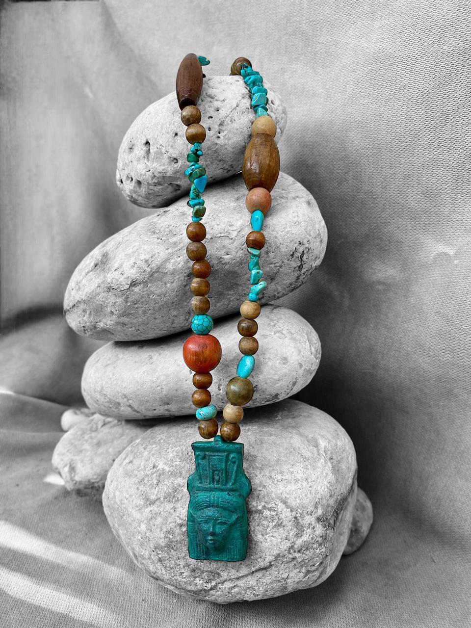 Hathor, Turquoise and Wood Necklace